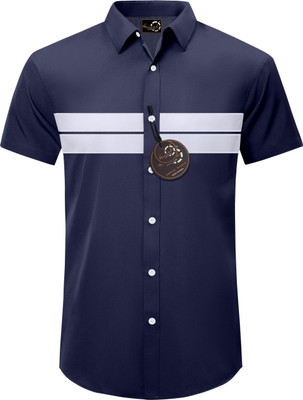 GAZZY CREATION Men Striped Casual Blue Shirt
