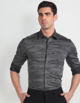 ARROW Men Printed Casual Grey Shirt