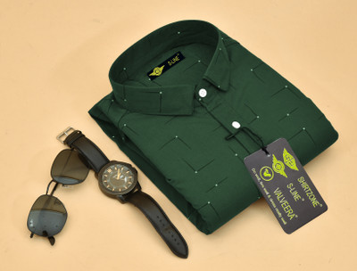S-LINE Men Printed Casual Dark Green Shirt
