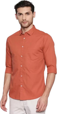 Eritin Men Solid Formal Orange Shirt