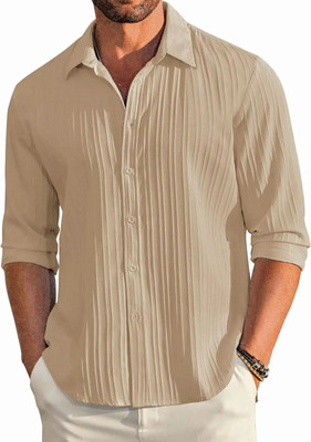 DIMMY Men Self Design Casual Beige Shirt