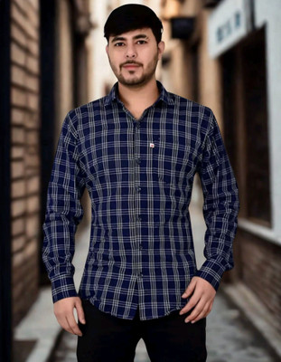 VK WINTER WEAR Men Checkered Casual Blue, White Shirt
