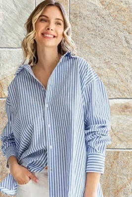 GlamSmart Women Striped Formal Blue Shirt