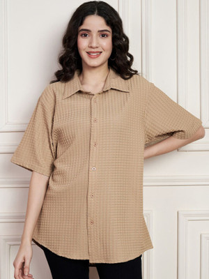 Moda Rapido Women Self Design Casual Brown Shirt