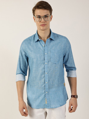 THOMAS SCOTT Men Self Design Casual Blue Shirt