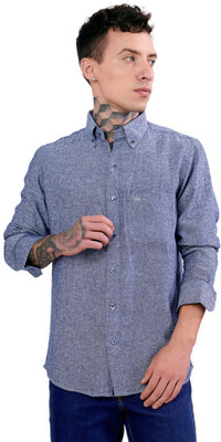 french crown Men Self Design Casual Blue Shirt