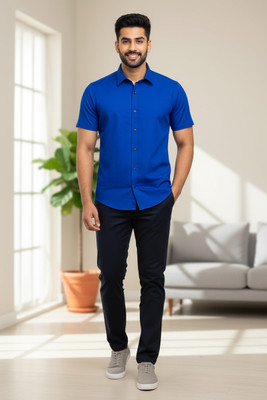 RAREMARK Men Solid Formal Blue Shirt