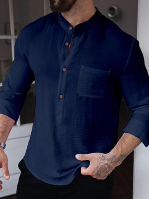 COMBRAIDED Men Self Design Casual Blue Shirt