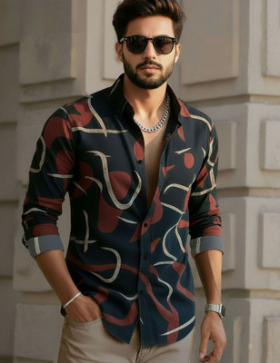 Force Men Printed Casual Black, Maroon Shirt