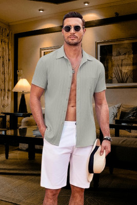 devkivastra Men Self Design Casual Grey Shirt