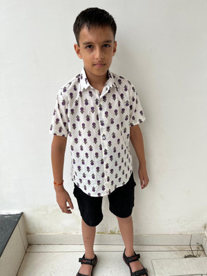 LARGISH Boys Floral Print Casual White Shirt