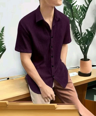 UNNATI TRENDS Men Self Design Casual Purple Shirt