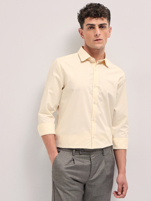 THE BEAR HOUSE Men Striped Casual Cream Shirt