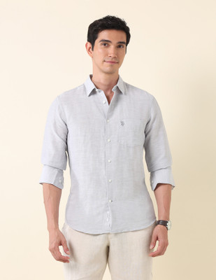 U.S. POLO ASSN. Men Self Design Casual Grey Shirt