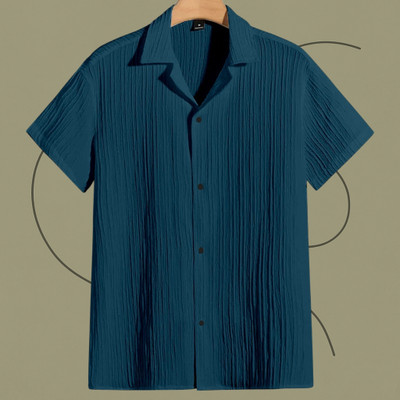 Jenil Fashion Men Self Design Casual Blue Shirt