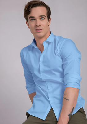 Moonlight Men Solid Casual Light Blue Shirt
