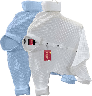 Shirteum Men Self Design Casual Light Blue, White Shirt