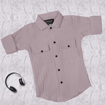 LIMDILEVEN Boys Self Design Casual Pink Shirt