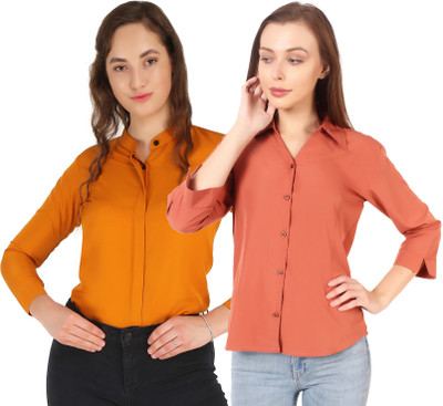 Miranga Women Solid Casual Green Shirt(Pack of 2)