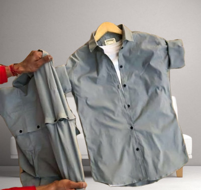 GCFAB Men Solid Casual Grey Shirt