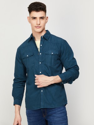 Forca by Lifestyle Men Self Design Casual Dark Blue Shirt