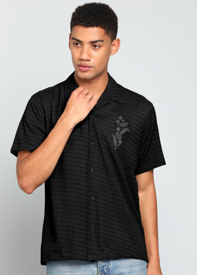 INDICLUB Men Self Design Casual Black Shirt