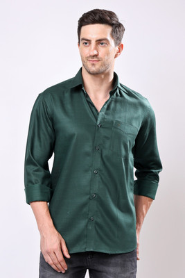 Stylox Men Self Design Casual Green Shirt