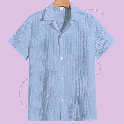 Dharamraj Fashion Men Self Design Casual Light Blue Shirt