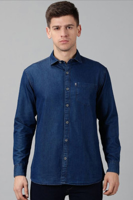 Devils Fashion Men Solid Casual Dark Blue Shirt