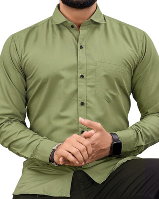 Refresh Men Solid Formal Light Green Shirt