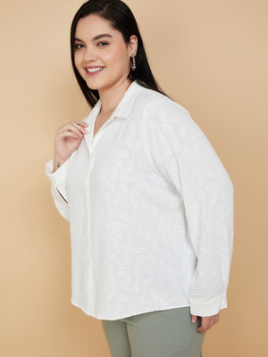MAX Women Self Design Casual Beige Shirt
