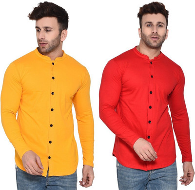 GEUM Men Solid Casual Red, Yellow Shirt(Pack of 2)