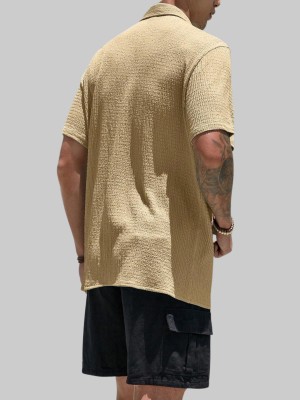 KHANJAN FASHION Men Self Design Casual Beige Shirt