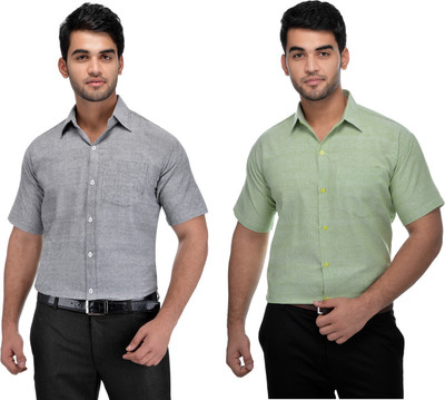 DESHBANDHU KHADI Men Solid Formal Green, Grey Shirt(Pack of 2)