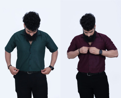 Chameleon Couture Men Solid Formal Dark Green, Maroon Shirt(Pack of 2)