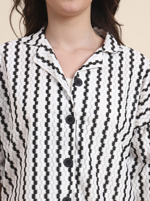 Dressberry Women Striped Casual White, Black Shirt