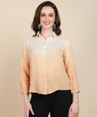 PinkTribe Women Dyed/Ombre Casual Beige Shirt