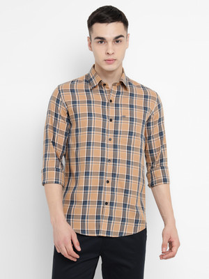 Allen Cooper Men Checkered Casual Blue Shirt