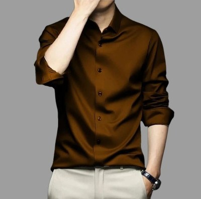 BROCON Men Solid Casual Brown Shirt