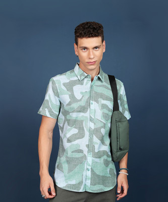 HIGHLANDER Men Printed Casual Light Green Shirt