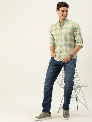 Mast & Harbour Men Checkered Casual Green, Beige Shirt