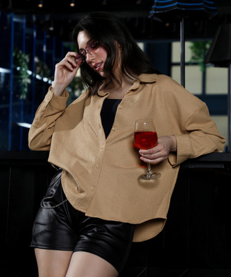 Pinacolada Women Solid Casual Beige Shirt