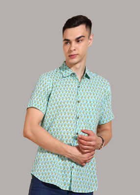 Yash Gallery Men Printed Casual Green Shirt
