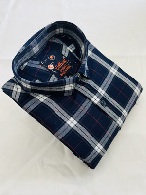 Vellical Men Checkered Casual Dark Blue Shirt