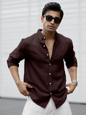 Yanthhi Men Solid Casual Purple Shirt