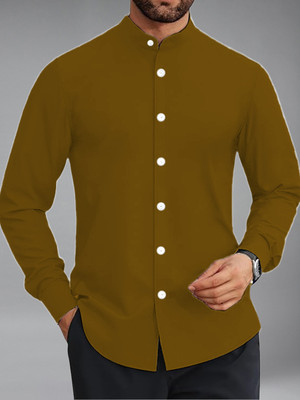 Univibe Men Solid Casual Gold Shirt