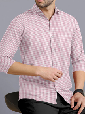 VTEXX Men Checkered Casual Pink Shirt