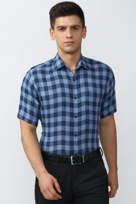 VAN HEUSEN Men Checkered Formal Blue Shirt