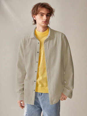 MOXTE Men Self Design Casual Yellow Shirt