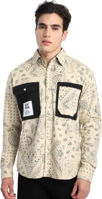 BEYOUNG Men Printed Casual Beige Shirt